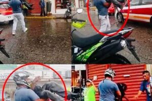 Un motociclista vio que un adulto mayor no podía cruzar la calle bajo la lluvia y decidió hacer algo que emocionó a todos